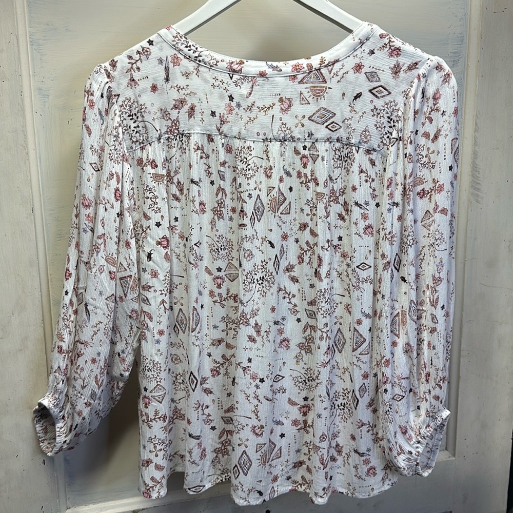 NWT Z Supply White and Brown Button “Kiya” Folk Button Down Shirt - Picture 7 of 9